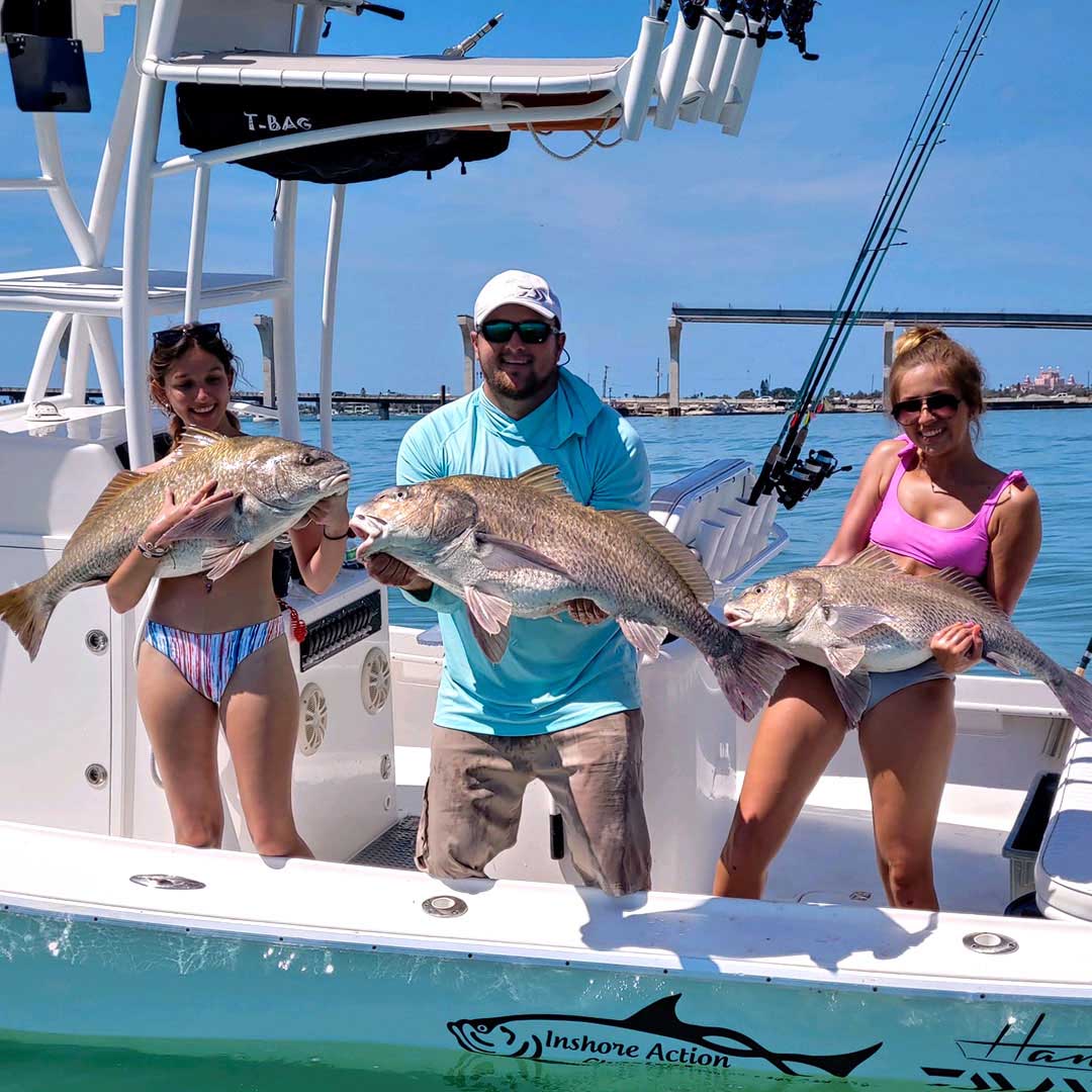 The sign of a successful inshore charter, a trio of big drums landed!