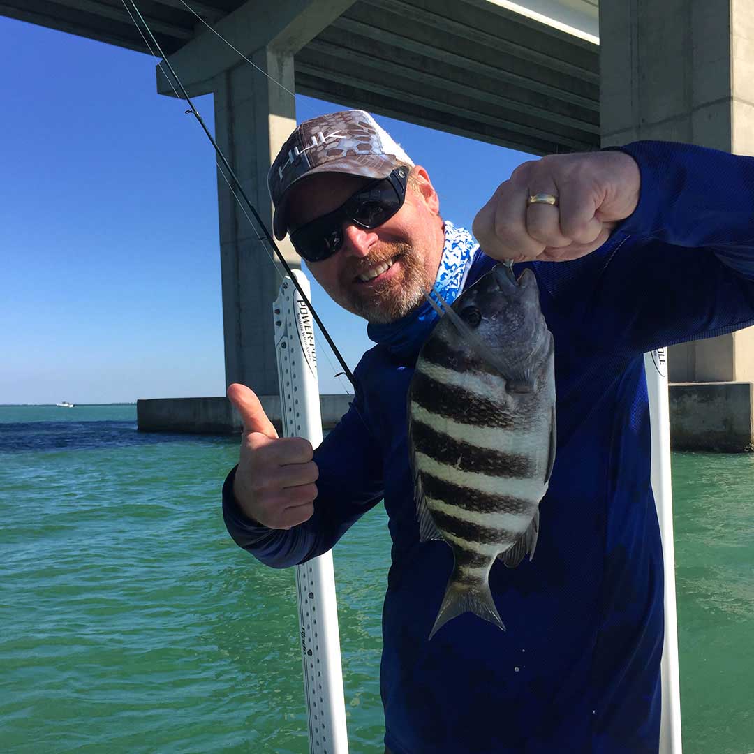 Sheepshead make a great winter catch, fishing for them under the bridges during a charter.